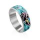Silver Enamel Floral Band Ring, Ring Size: 9 / 19, image 