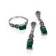Chic Silver Malachite Ring With Marcasites, Ring Size: 9.5 / 19.5, image , picture 5