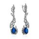 Feather Motif Silver Spinel Drop Earrings, image 