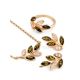 Floral Design Silver Amber Necklace With Crystals, Length: 49, image , picture 5