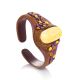 Brown Leather Cuff Bracelet With Honey Amber The Nefertiti, image 