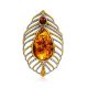 Bohemian Chic Amber Brooch In Gold Plated Silver The Peacock Feather, image 