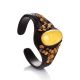 Dark Leather Cuff Bracelet With Honey Amber The Nefertiti, image 