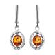 Charming Silver Drop Earrings With Bright Cognac Amber The Florence, image 