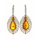 Bohemian Chic Amber Drop Earrings​ In Gold-Plated Silver The Peacock Feather, image 