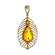 Bohemian Chic Amber Pendant Necklace In Gold-Plated Silver The Peacock Feather, image 