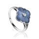 Blue Enamel Silver Ring With Diamond The Heritage, Ring Size: 6 / 16.5, image 
