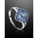 Blue Enamel Silver Ring With Diamond The Heritage, Ring Size: 6 / 16.5, image , picture 2