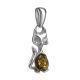 Silver Cat Pendant With Green Amber, image , picture 3