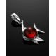 Silver Fish Pendant With Cherry Amber, image , picture 2