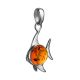 Silver Fish Pendant With Cognac Amber, image , picture 3
