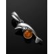 Silver Dolphin Pendant With Cognac Amber Ball, image , picture 2