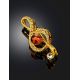 Designer Gold Plated Brooch With Amber And Crystals, image , picture 2