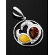 Round Silver Pendant With Multicolor Amber The Eagles, image , picture 3