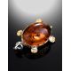 Cognac Amber Brooch In Gold Plated Silver The Turtle, image , picture 2