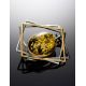 Geometric Gold-Plated Brooch With Green Amber, image , picture 2