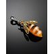 Cute Amber Pendant In Gold-Plated Silver The Bee, image , picture 2
