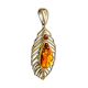 Bohemian Chic Amber Pendant Necklace In Gold-Plated Silver The Peacock Feather, image , picture 3