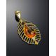 Bohemian Chic Amber Pendant Necklace In Gold-Plated Silver The Peacock Feather, image , picture 2