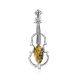 Sterling Silver Brooch With Green Amber The Violin, image 