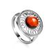 Cocktail Amber Ring In Sterling Silver The Helios, Ring Size: 11.5 / 21, image 