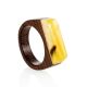 Handcrafted Wenge Wood Ring With Honey Amber The Indonesia, Ring Size: 6.5 / 17, image 
