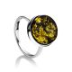 Stylish Adjustable Ring With Green Amber In Sterling Silver The Furor, Ring Size: Adjustable, image 