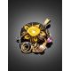 Cherry Amber Pendant In Gold-Plated Silver With Cultured Pearl And Crystals The Triumph, image , picture 2