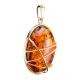 Oval Cognac Amber Pendant In Gold Plated Silver The Meridian, image , picture 4