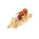 Bold Gold Plated Brooch With Cognac Amber The Beoluna, image , picture 4