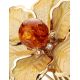 Gold Plated Floral Brooch With Cognac Amber The Beoluna, image , picture 4