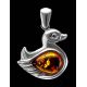Silver Duck Pendant With Cognac Amber, image , picture 4