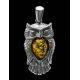 Silver Owl Pendant With Green Amber, image , picture 2