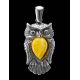Sterling Silver Owl Pendant With Honey Amber, image , picture 2
