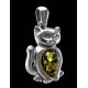 Silver Cat Pendant With Green Amber, image , picture 2