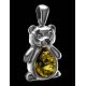 Silver Teddy Bear Pendant With Green Amber, image , picture 5