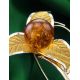 Cognac Amber Brooch In Gold Plated Silver The Beoluna, image , picture 2