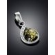 Elegant Silver Pendant With Green Amber Center Stone, image , picture 2