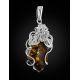 Exclusive Handcrafted Silver Pendant With Polished Green Amber Stone The Dew, image , picture 3