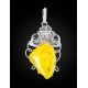 Exclusive Handcrafted Silver Pendant With Polished Natural Amber Stone The Dew, image , picture 2