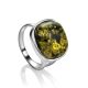 Green Amber Ring In Sterling Silver The Copenhagen, Ring Size: 5.5 / 16, image 