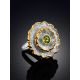 Ornate Flower Design Silver Chrysolite Ring, Ring Size: 9 / 19, image , picture 3