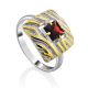 Geometric Design Silver Garnet Ring, Ring Size: 8.5 / 18.5, image 