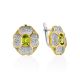 Four Petal Floral Design Silver Chrysolite Earrings, image 
