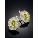 Four Petal Floral Design Silver Chrysolite Earrings, image , picture 2
