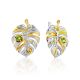 Lustrous Leaf Design Silver Chrysolite Earrings, image 