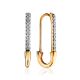 Trendy Gold Crystal Safety Pin Earrings, image 
