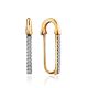 Trendy Gold Crystal Safety Pin Earrings, image , picture 4