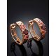 Bright Gold Garnet Hoop Earrings, image , picture 2