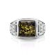 Square Silver Signet Ring With Green Amber The Cesar, Ring Size: 9.5 / 19.5, image , picture 3